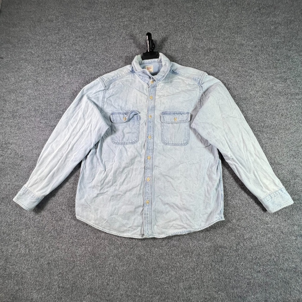 Old Navy Shirt Mens XL Blue Denim Light Wash Button Front Flap Pockets Workwear